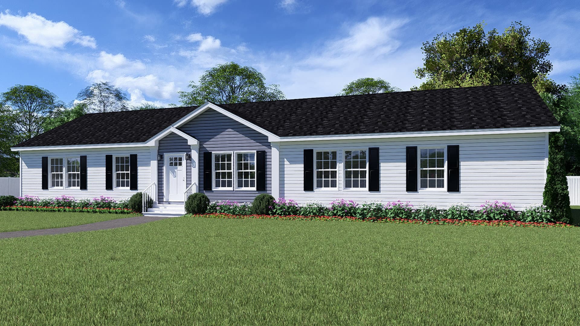 The marion mod hero, elevation, and exterior home features