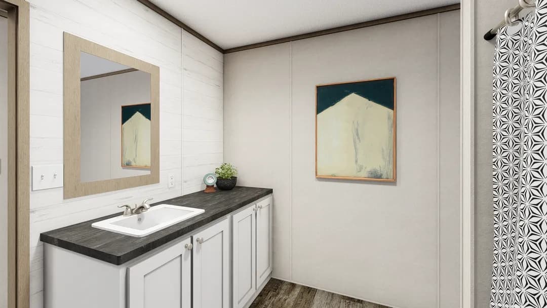 The southern farmhouse 2 bathroom home features