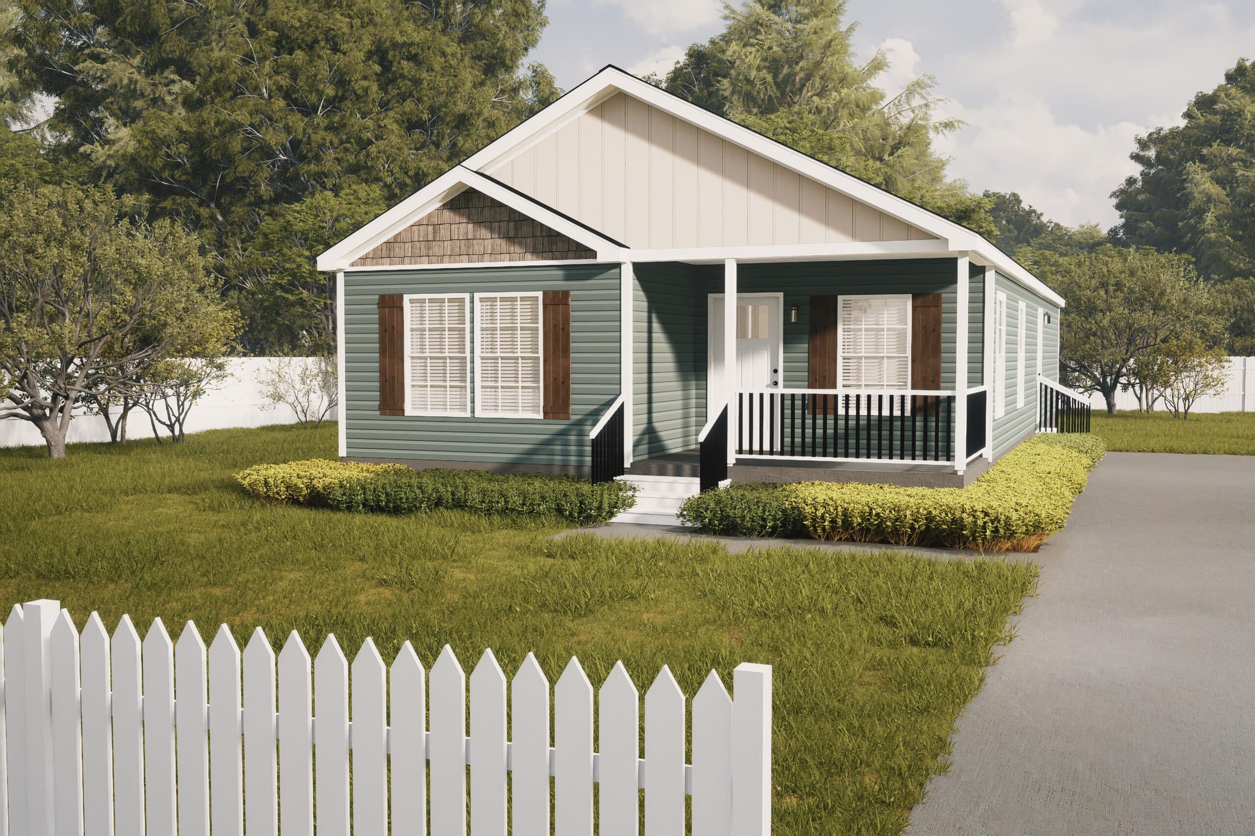 The cottage mod hero, elevation, and exterior home features