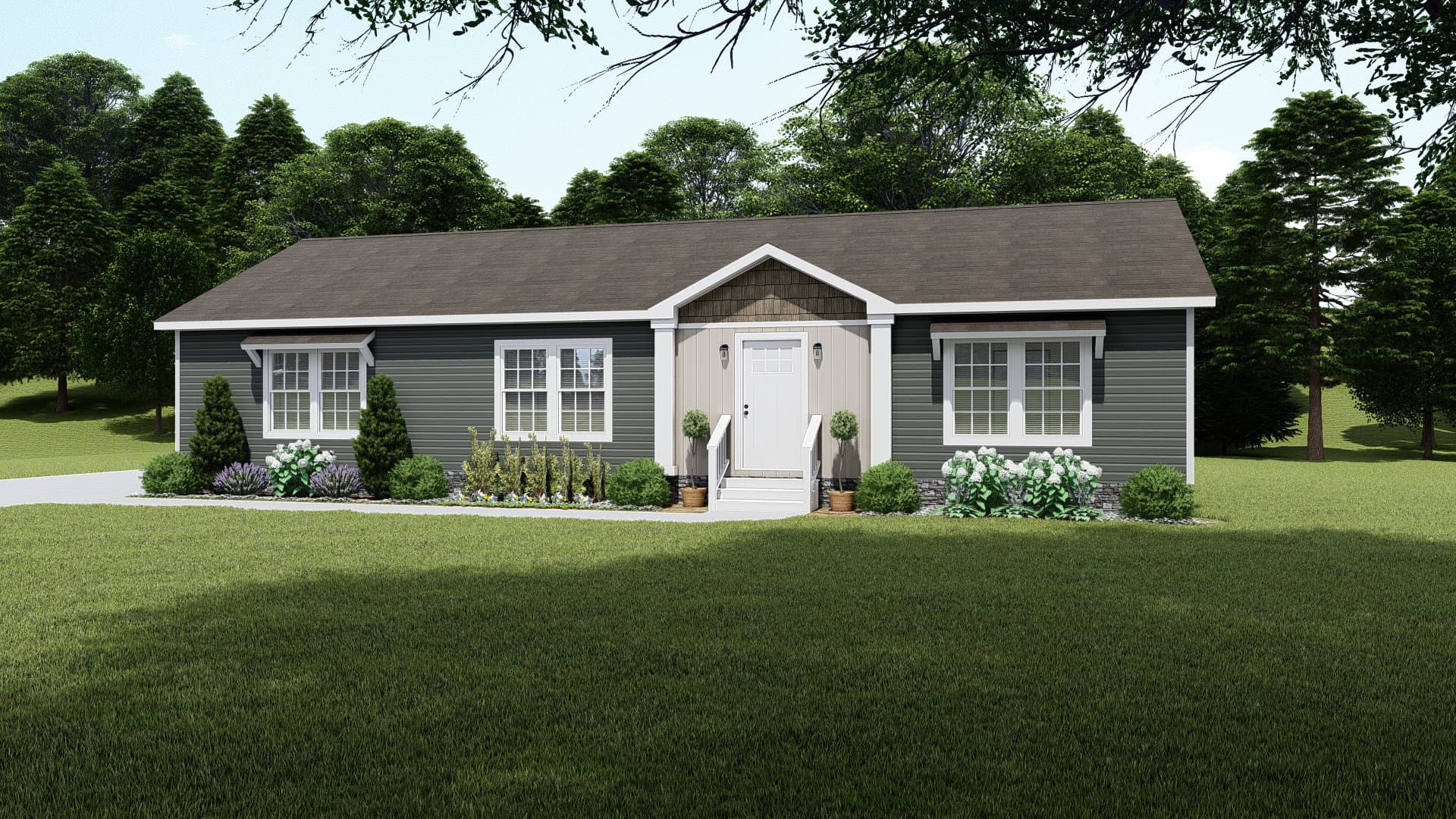 The magnolia mod hero, elevation, and exterior home features