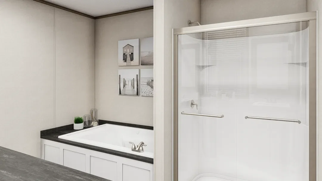 The southern farmhouse 2 bathroom home features