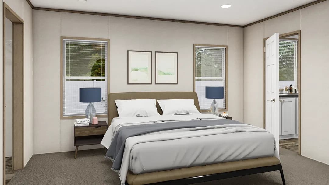 The southern farmhouse 2 bedroom home features