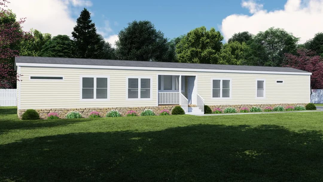 The ranch house elevation and exterior home features